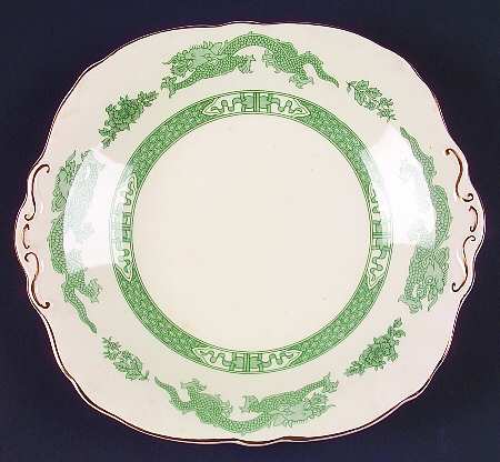 Dragon Green Square Handled Cake Plate