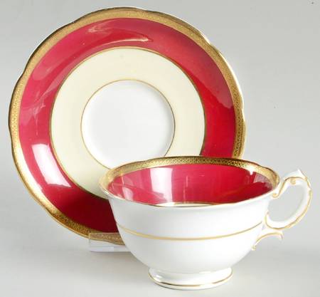Yarborough Ivory and Burgundy (Scalloped) Footed Cup & Saucer Set
