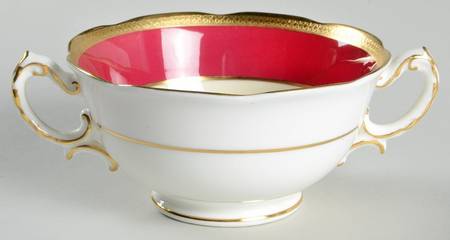 Yarborough Ivory and Burgundy (Scalloped) Footed Cream Soup Bowl