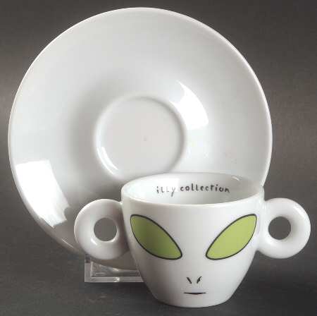 Illy Collection 2001 David Byrne Aliens Flat Demitasse Cup & Saucer Set