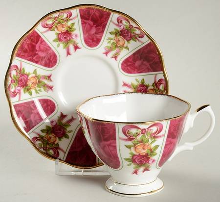 Old Country Roses (Red Damask) Footed Cup & Saucer Set