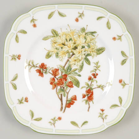 Botanical Teas (Green Trim) Square Bread & Butter Plate
