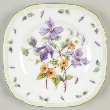 Botanical Teas (Green Trim) Square Bread & Butter Plate