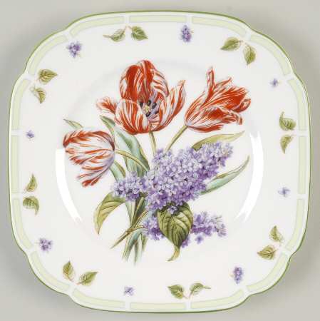 Botanical Teas (Green Trim) Square Bread & Butter Plate