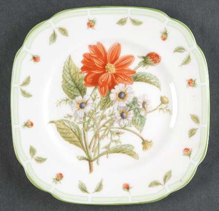 Botanical Teas (Green Trim) Square Bread & Butter Plate