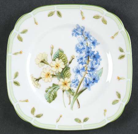 Botanical Teas (Green Trim) Square Bread & Butter Plate