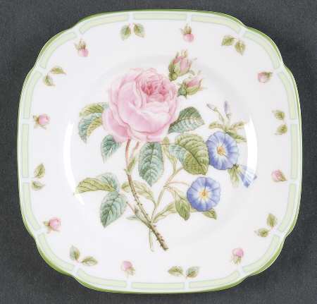 Botanical Teas (Green Trim) Square Bread & Butter Plate