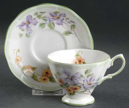 Botanical Teas (Green Trim) Footed Cup & Saucer Set
