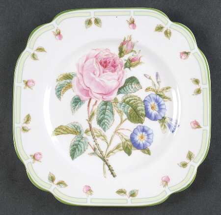 Botanical Teas (Green Trim) Square Salad Plate