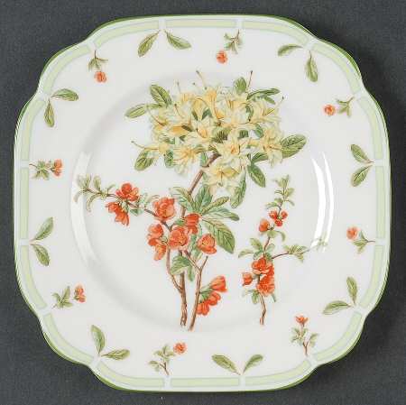 Botanical Teas (Green Trim) Square Salad Plate