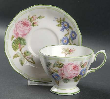 Botanical Teas (Green Trim) Footed Cup & Saucer Set