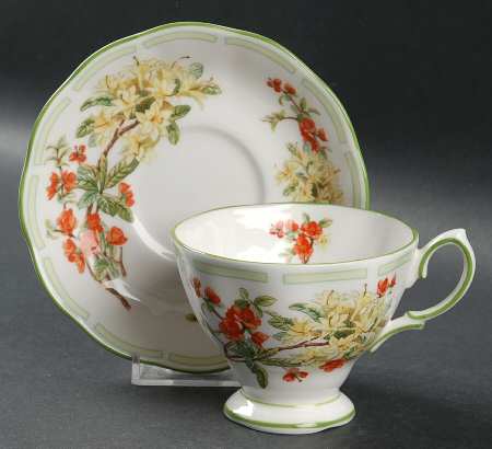 Botanical Teas (Green Trim) Footed Cup & Saucer Set