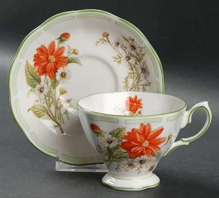 Botanical Teas (Green Trim) Footed Cup & Saucer Set