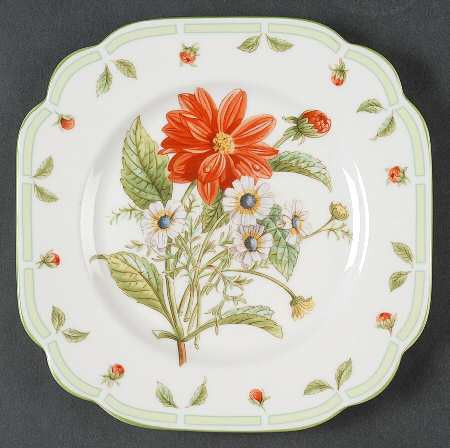 Botanical Teas (Green Trim) Square Salad Plate