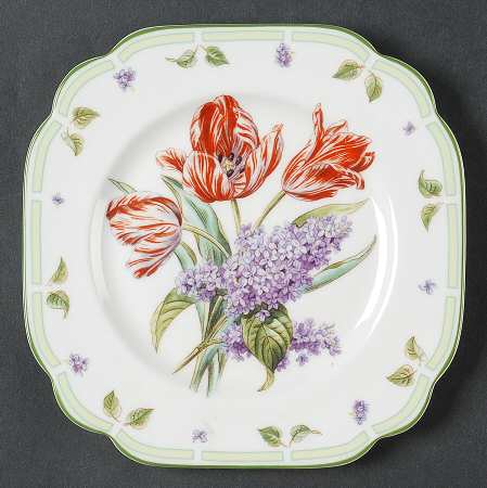 Botanical Teas (Green Trim) Square Salad Plate
