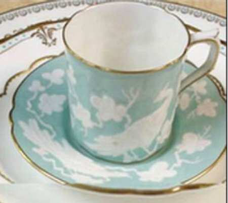 Chinese Birds Blue Flat Demitasse Cup & Saucer Set