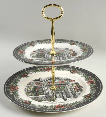 Christmas Home 6 5/8"-10"  2 Tiered Serving Tray (Dp, Sp) HC