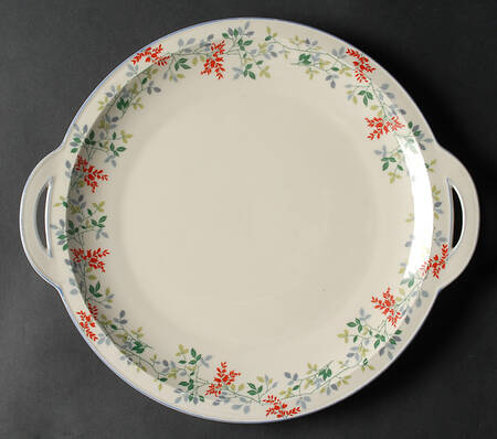ROT284 (Blue Trim) Handled Cake Plate