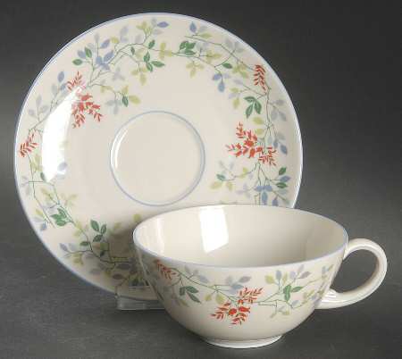 ROT284 (Blue Trim) Flat Cup & Saucer Set