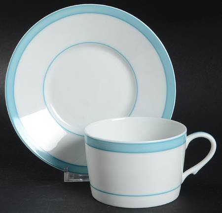 Tropic Turquoise (No Monograms) Flat Cup & Saucer Set
