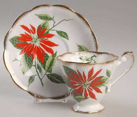 Poinsettia Footed Cup & Saucer Set