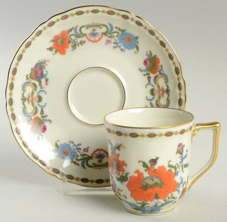 Vieux Chine (Chambord, Ivory) Flat Demitasse Cup & Saucer Set