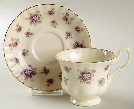 Sweet Violets (Cream Body) Footed Cup & Saucer Set