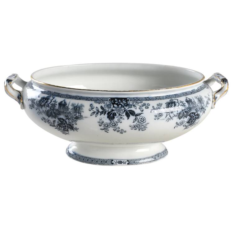 Madras (Flow Blue, Gold Trim) Tureen No Lid