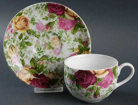 Country Rose Chintz Flat Cup & Saucer Set