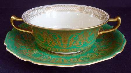 5957 (Green) Flat Cream Soup Bowl & Saucer Set