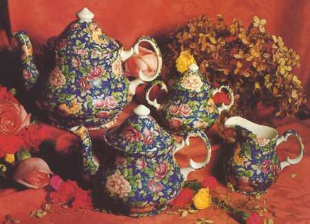 Victorian Chintz Blue Teapot & Lid