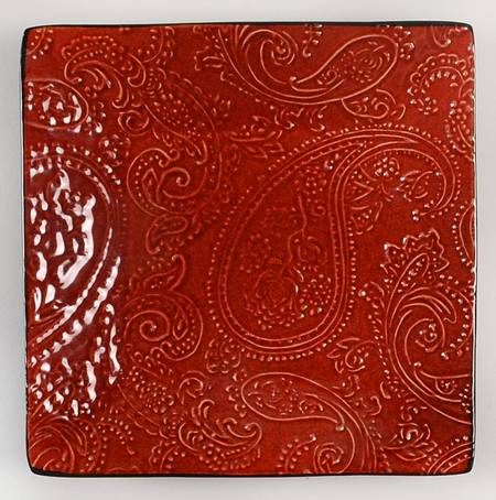 Paisley Red Square Salad Plate