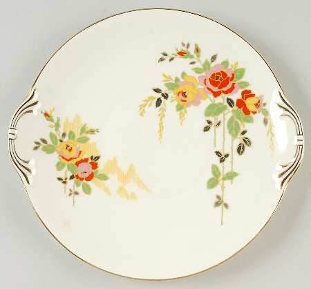 Rosslyn (Roses, Smooth, Gold Trim) Handled Cake Plate
