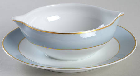 Serenite Fusain Light Blue Gravy Boat with Attached Underplate