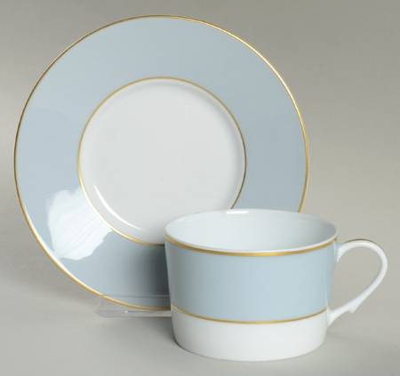 Serenite Fusain Light Blue Flat Cup & Saucer Set