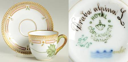 Flora Danica (1790 To 1960) Flat Demitasse Cup & Saucer-Draba alpina L.