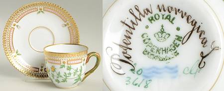 Flora Danica (1790 To 1960) Flat Demitasse Cup & Saucer-Potentilla norvegica L