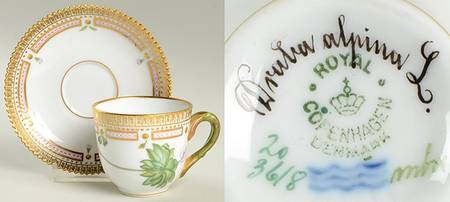 Flora Danica (1790 To 1960) Flat Demitasse Cup & Saucer-Draba alpina L.