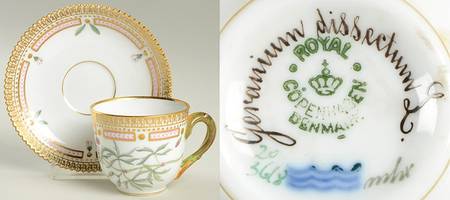 Flora Danica (1790 To 1960) Flat Demitasse Cup & Saucer-Geranium dissectum L.