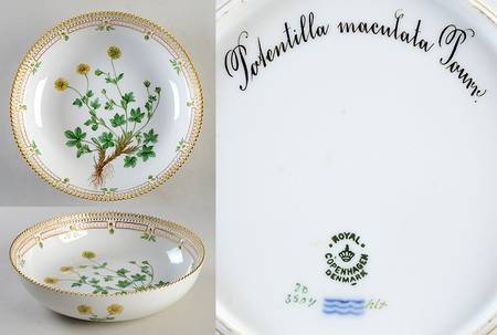 Flora Danica (1790 To 1960) 9" Salad Serving Bowl-Potentilla maculate Paurr.