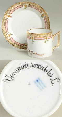 Flora Danica (1790 To 1960) Chocolate Cup & Serrated Saucer-Veronica saxatilis