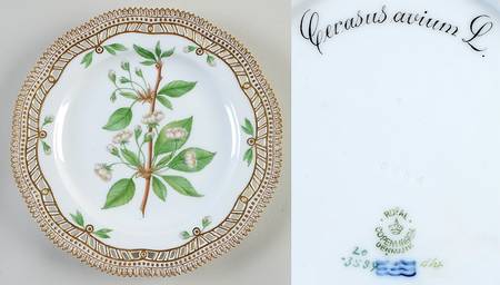Flora Danica (1790 To 1960) 9" Pierced Luncheon Plate/Fruit Std-Cerasus avium