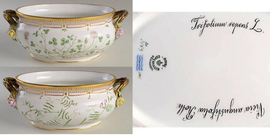 Flora Danica (1790 To 1960) 4Qt Oval Tureen No Lid-Vicia angust,Trifolium repe
