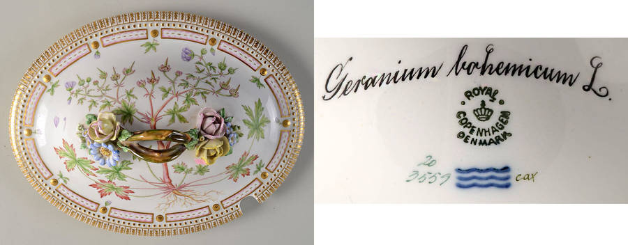 Flora Danica (1790 To 1960) Lid for 4 Qt Oval Tureen Geranium bohemicum L.