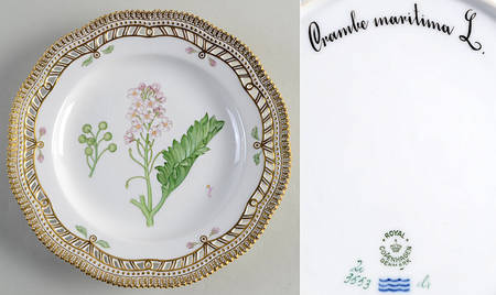 Flora Danica (1790 To 1960) 10" Pierced Dinner Plate/Fruit Std-Crambe maritina