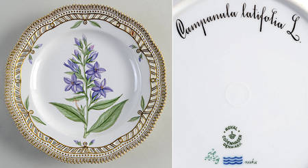 Flora Danica (1790 To 1960) 10" Pierced Dinner Plate/Fruit Std-Campanula latif