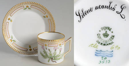 Flora Danica (1790 To 1960) Chocolate Cup & Serrated Saucer-Silene acaulis L.