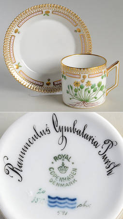 Flora Danica (1790 To 1960) Chocolate Cup & Serrated Saucer-Ranunculus cymbala