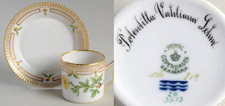Flora Danica (1790 To 1960) Chocolate Cup & Serrated Saucer-Potentilla valdias