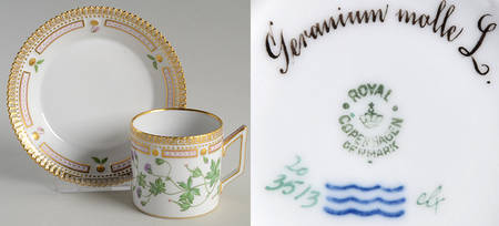 Flora Danica (1790 To 1960) Chocolate Cup & Serrated Saucer-Geranium molle L.